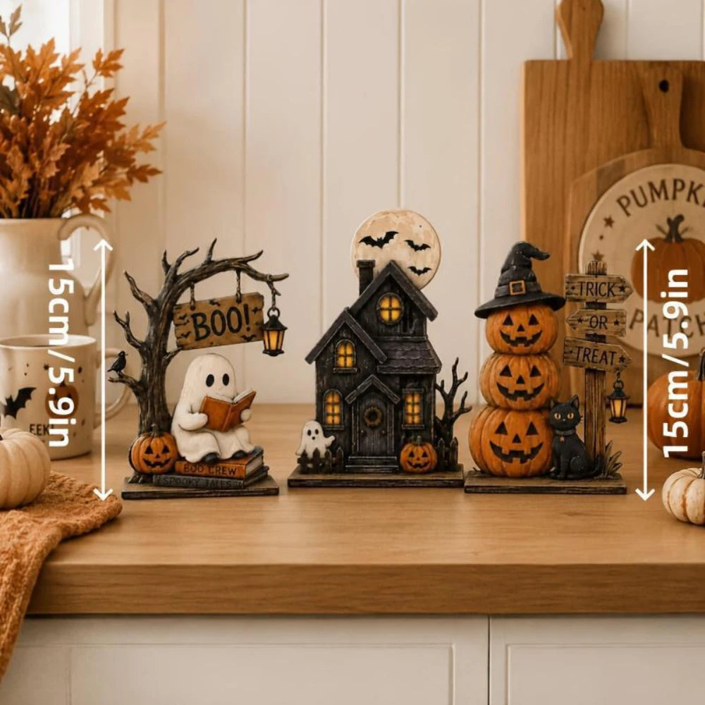 Halloween Decor Set Styles Vintage Wooden Indoor Decorations for Shelf Decoration Featuring Elements Such as Ghosts Pumpkins