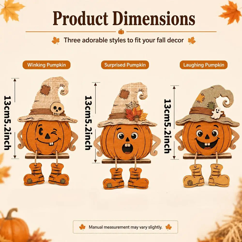 Halloween Wooden Pumpkin Decor 3 Pieces Farmhouse Tabletop Ornament 2D Pumpkin Character Festive Home Desk Mantel Decor Gifts